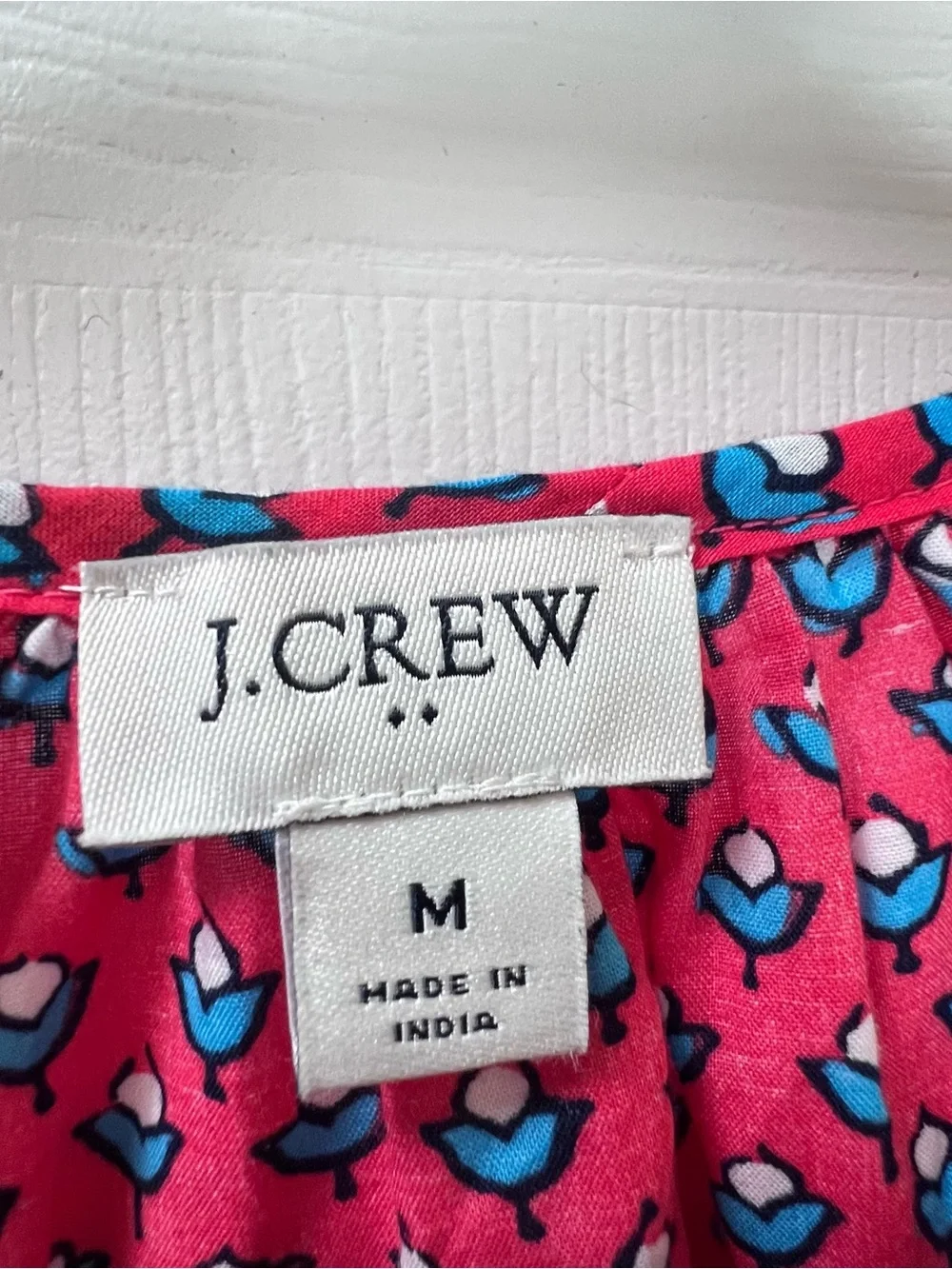J.CREW Women's Long Sleeve Block Print Puff Sleeve Tunic Cherry Red Coastal M